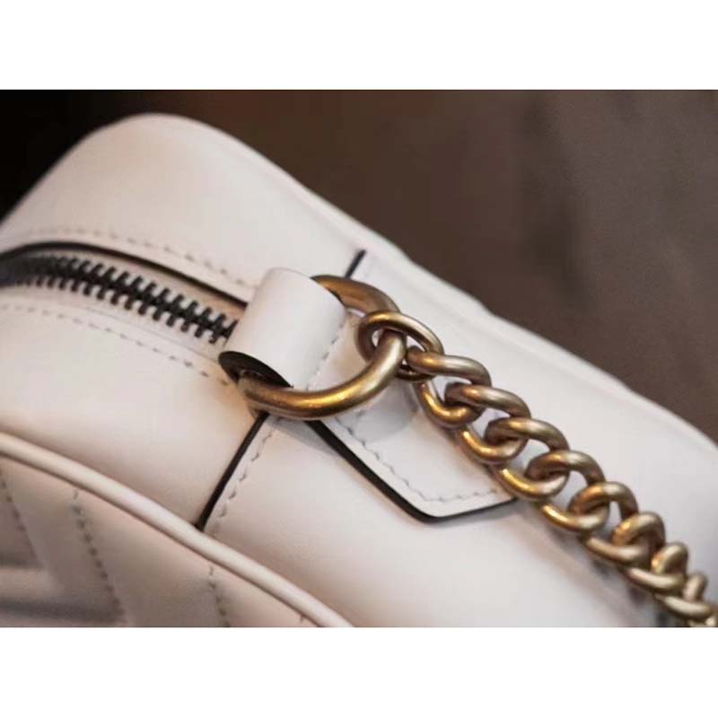 Gucci Women GG Marmont Matelassé Mini Bag White Matelassé Chevron Leather Double G