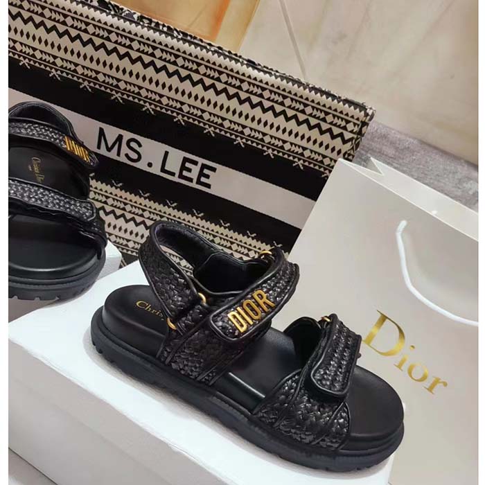 Dior Unisex CD Dioract Sandal Black Braided Raffia