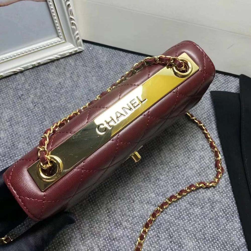 Chanel Women Mini Flap Bag Calfskin & Gold-Tone Metal-Maroon