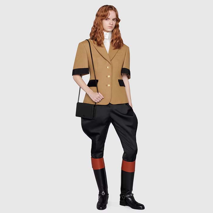 Gucci Unisex GG Marmont Chain Wallet Black Leather Double G