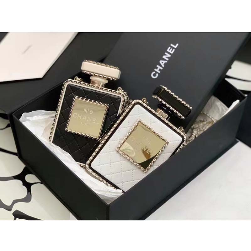 Chanel Women CC Evening Bag Lambskin Plexi Gold-Tone Metal Black White