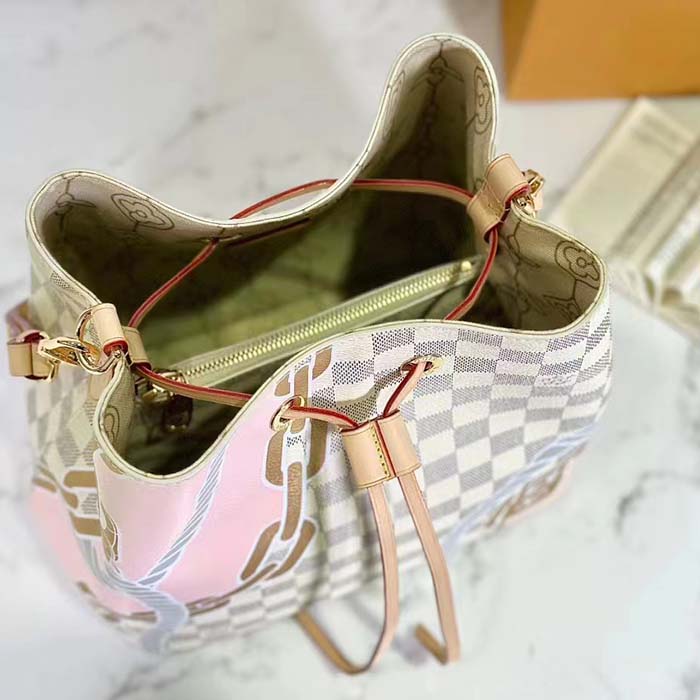 Louis Vuitton Women NeoNoé MM Bucket Bag Damier Azur Coated Canvas