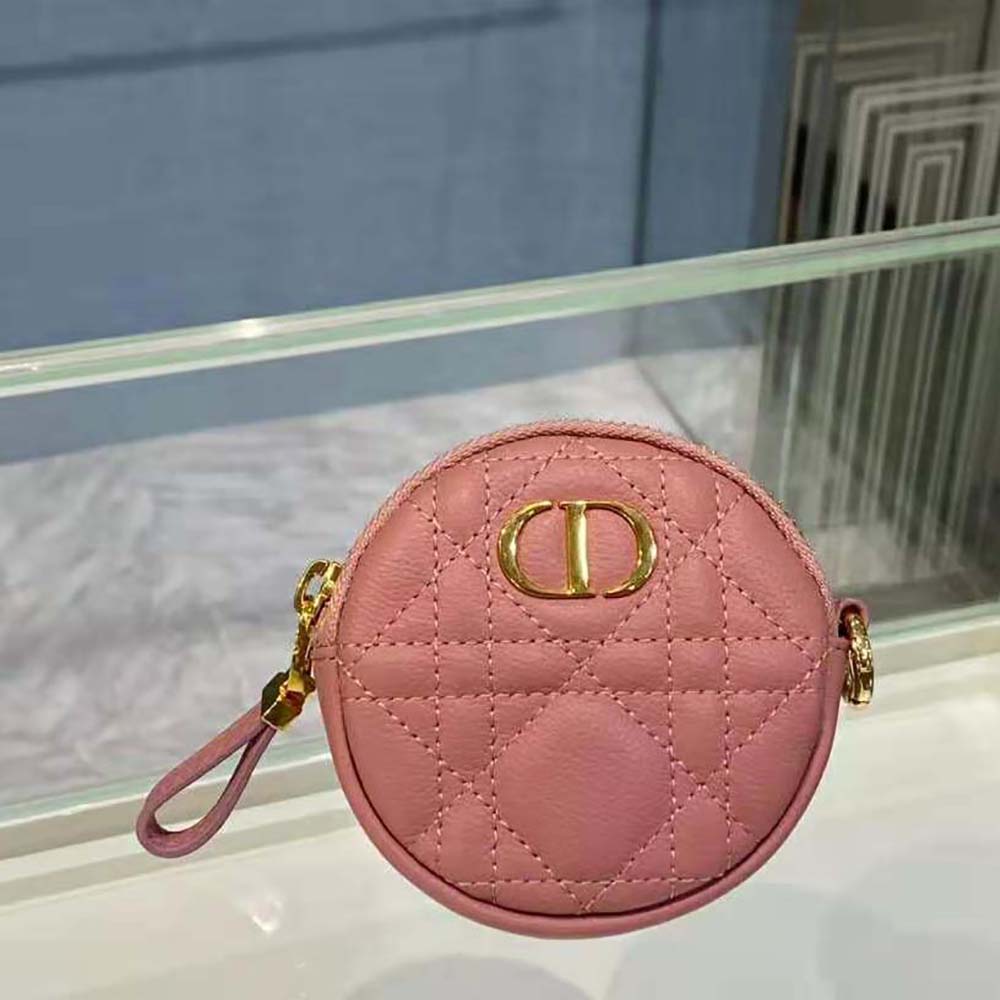 Dior Women Detachable Dior Caro Round Coin Purse-Pink