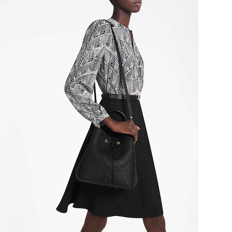 Louis Vuitton LV Women NéoNoé MM Bucket Black Embossed Monogram Empreinte Grained Cowhide
