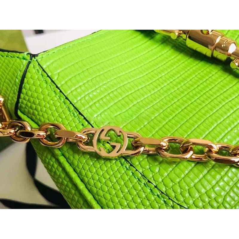 Gucci Women GG Jackie 1961 Lizard Mini Bag Pastel Green Lizard