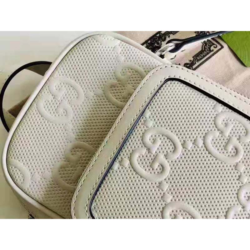 Gucci GG Unisex Embossed Mini Bag White Leather Cotton Linen