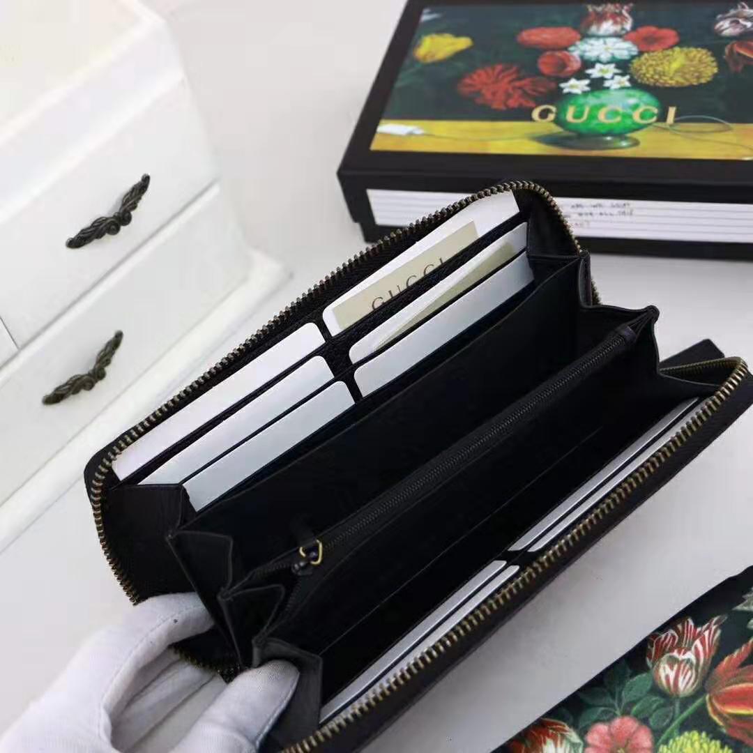 Gucci GG Unisex Animalier Leather Zip Around Wallet in Black Leather