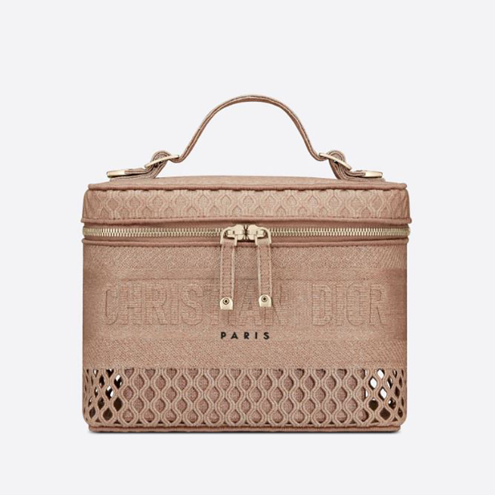 Dior Women Diortravel Vanity Case Mesh Embroidery-Pink