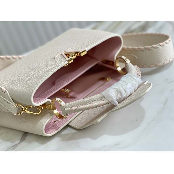 Louis Vuitton LV Women Capucines BB Handbag Cream Beige Pearly Pink Taurillon Leather