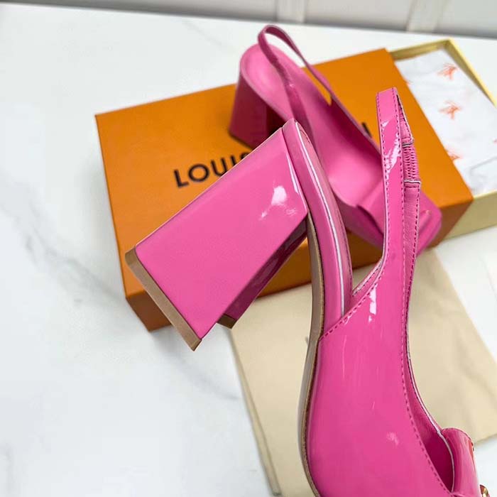 Louis Vuitton LV Women Shake Slingback Pump Pink Patent Calf Leather Lambskin 9.5 Cm Heel