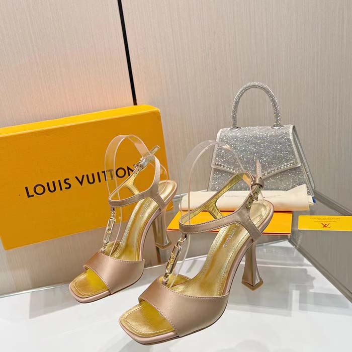 Louis Vuitton Women LV Sparkle Sandal Gold Calfskin Leather Outsole 9.5 CM Heel