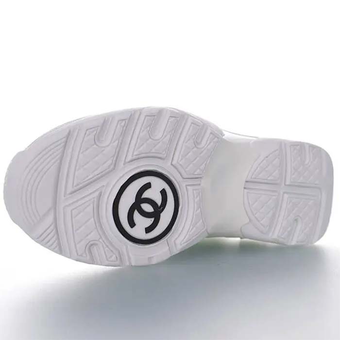 Chanel Women CC Low Top Sneakers Calfskin Suede Triple White