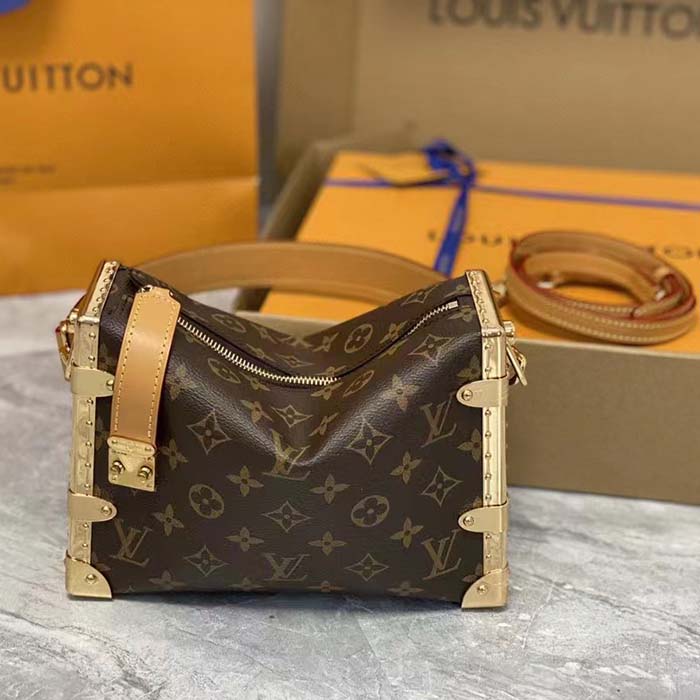 Louis Vuitton LV Women Side Trunk Monogram Coated Canvas Cowhide Leather