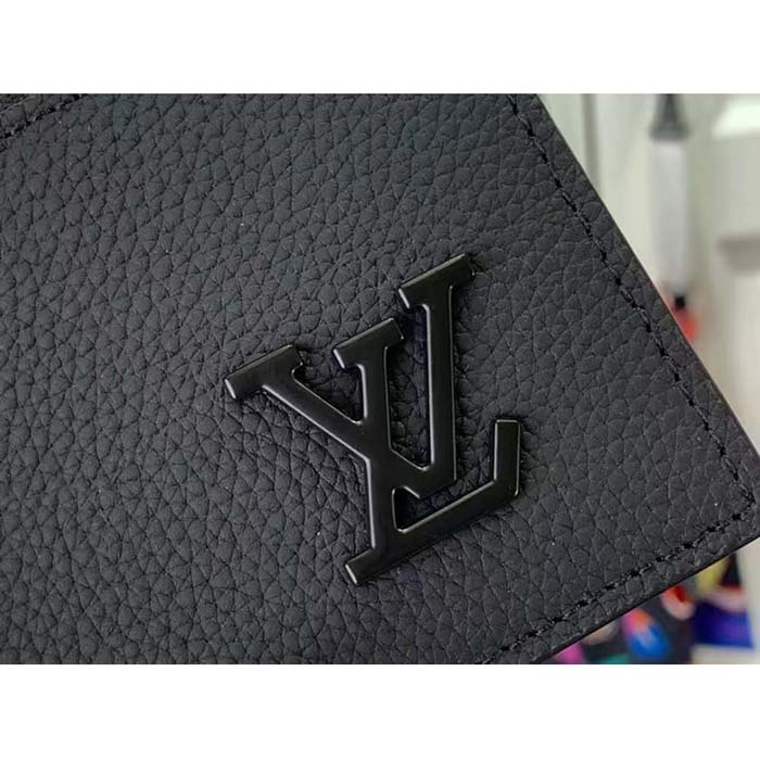 Louis Vuitton LV Unisex Coin Card Holder Black Cowhide Leather 4 Card Slots
