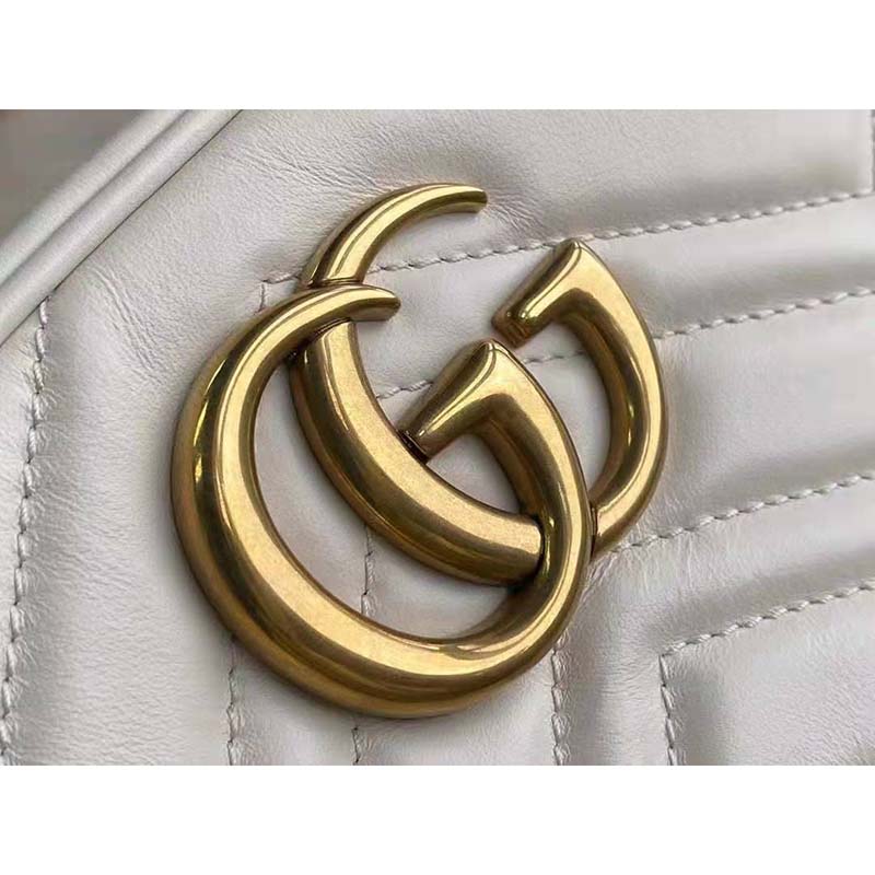 Gucci GG Women GG Marmont Small Matelassé Shoulder Bag White Double G