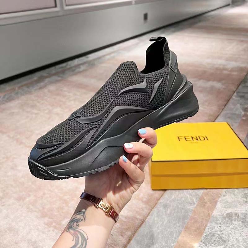 Fendi Unisex FF Fendi Flow Black Mesh Running Sneakers