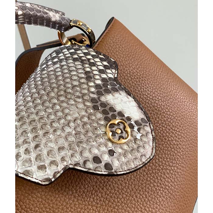 Louis Vuitton LV Women Capucines BB Handbag Brown Taurillon Python Skin Leather