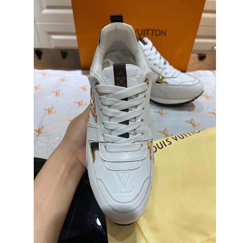 Louis Vuitton LV Unisex Run Away Sneaker White Calf Leather Monogram Canvas