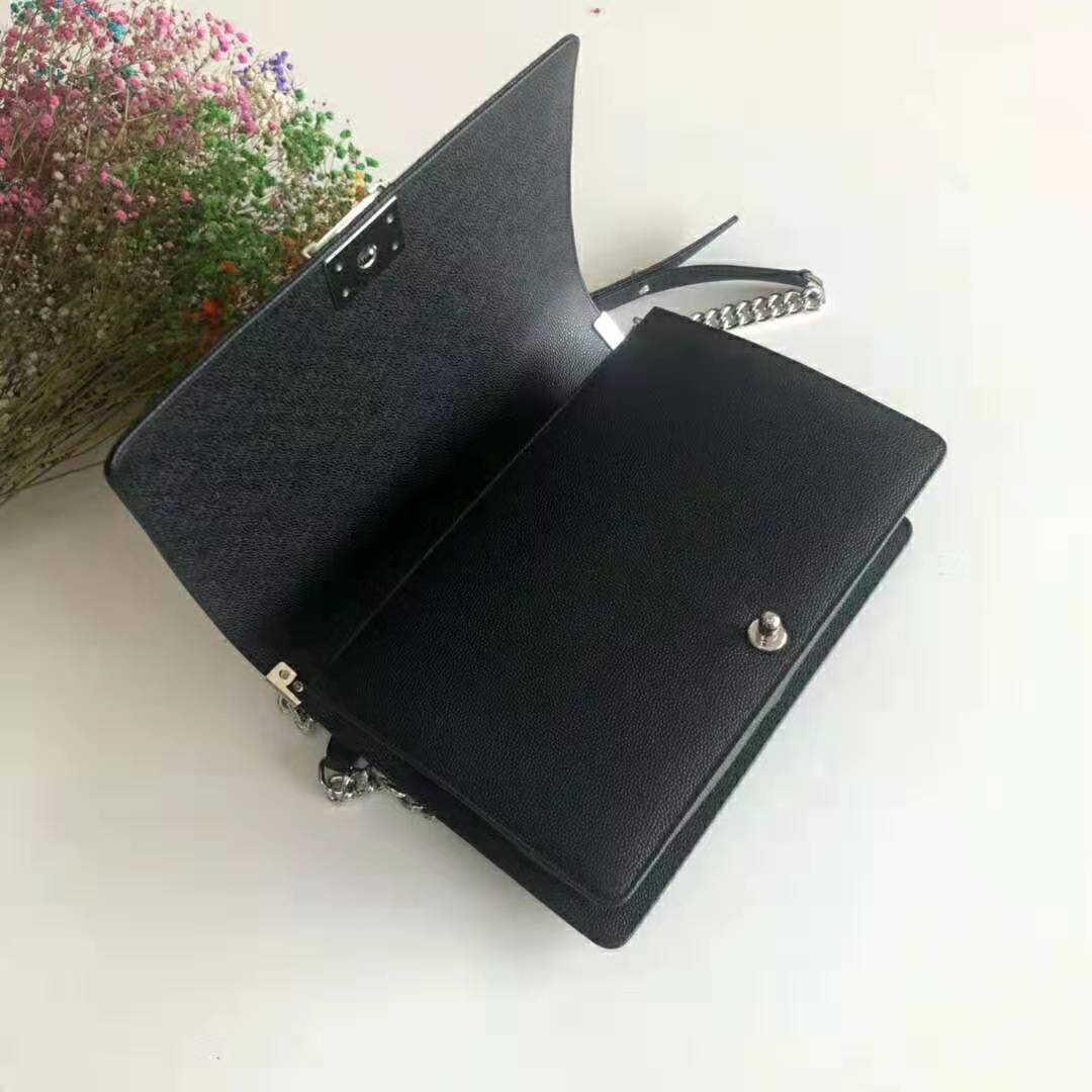 Chanel Women Large Boy Chanel Handbag in Calfskin Leather-Black