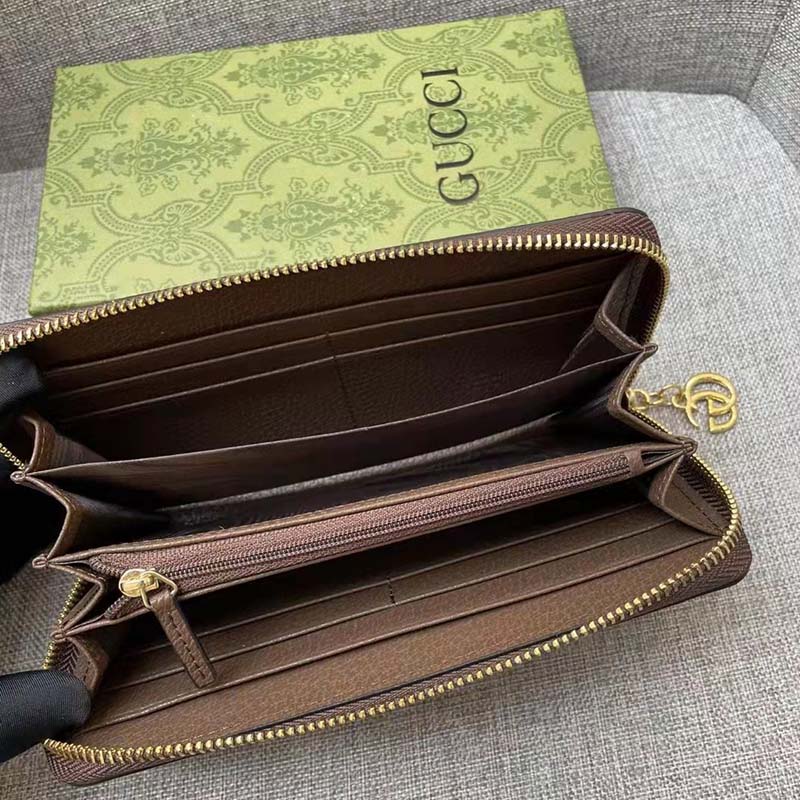 Gucci Unisex GG Ophidia Zip Around Wallet Beige Ebony GG Supreme Canvas