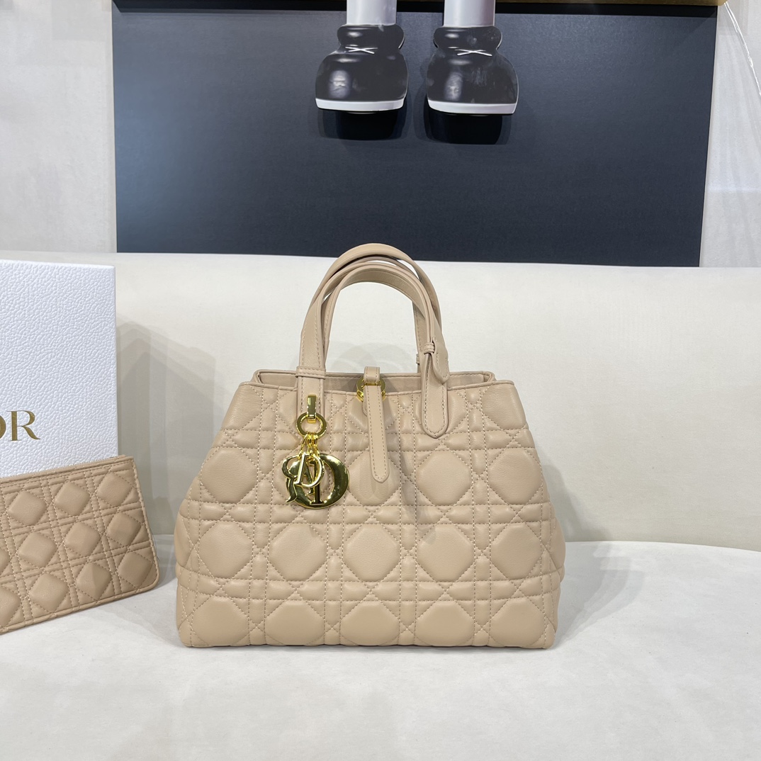 Dior Women CD Large Dior Toujours Bag Powder Beige Macrocannage Calfskin