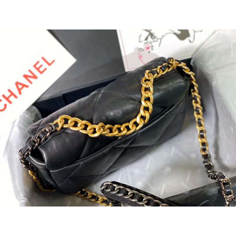 Chanel Women Chanel 19 Flap Bag in Goatskin Leather-Black