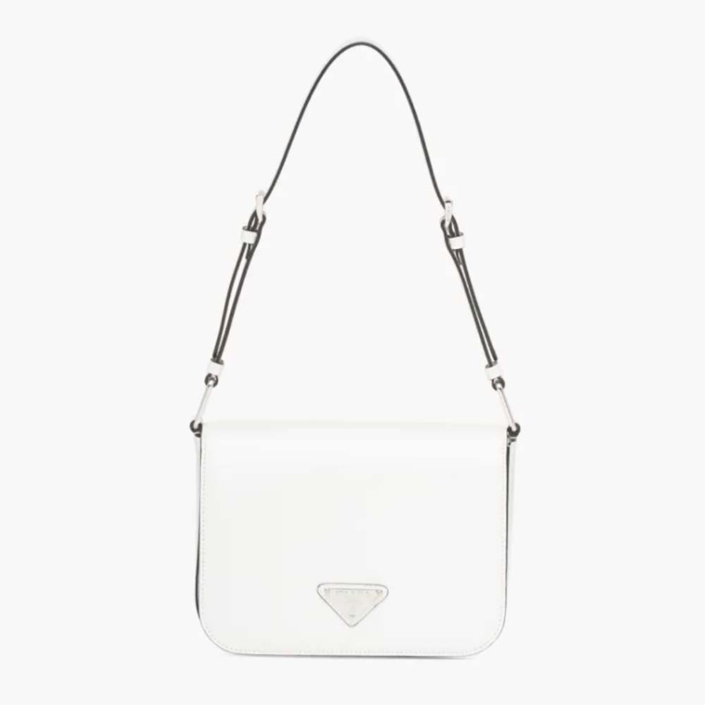 Prada Women Brushed Leather Shoulder Bag-White