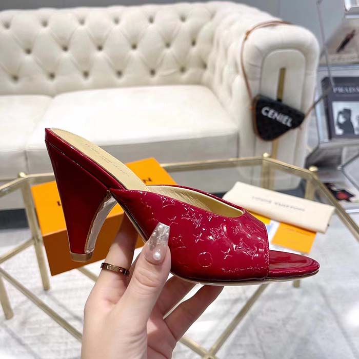 Louis Vuitton LV Women Super Mule Red Monogram-Debossed Patent Calf Leather 10 CM Heel