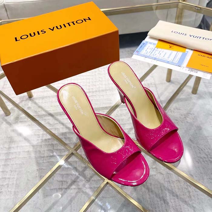 Louis Vuitton LV Women Super Mule Fuchsia Monogram-Debossed Patent Calf Leather 10 CM Heel