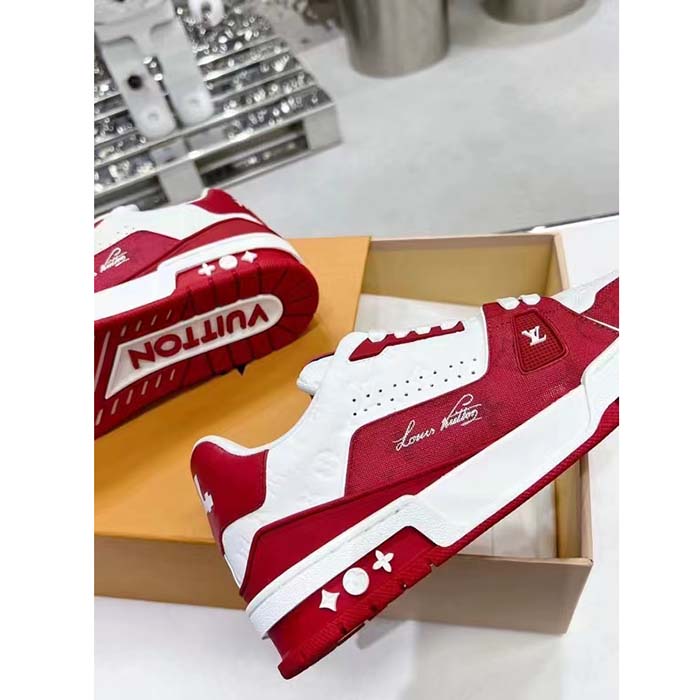 Louis Vuitton Unisex LV Trainer Sneaker Red Mini Monogram Embossed Calf Leather
