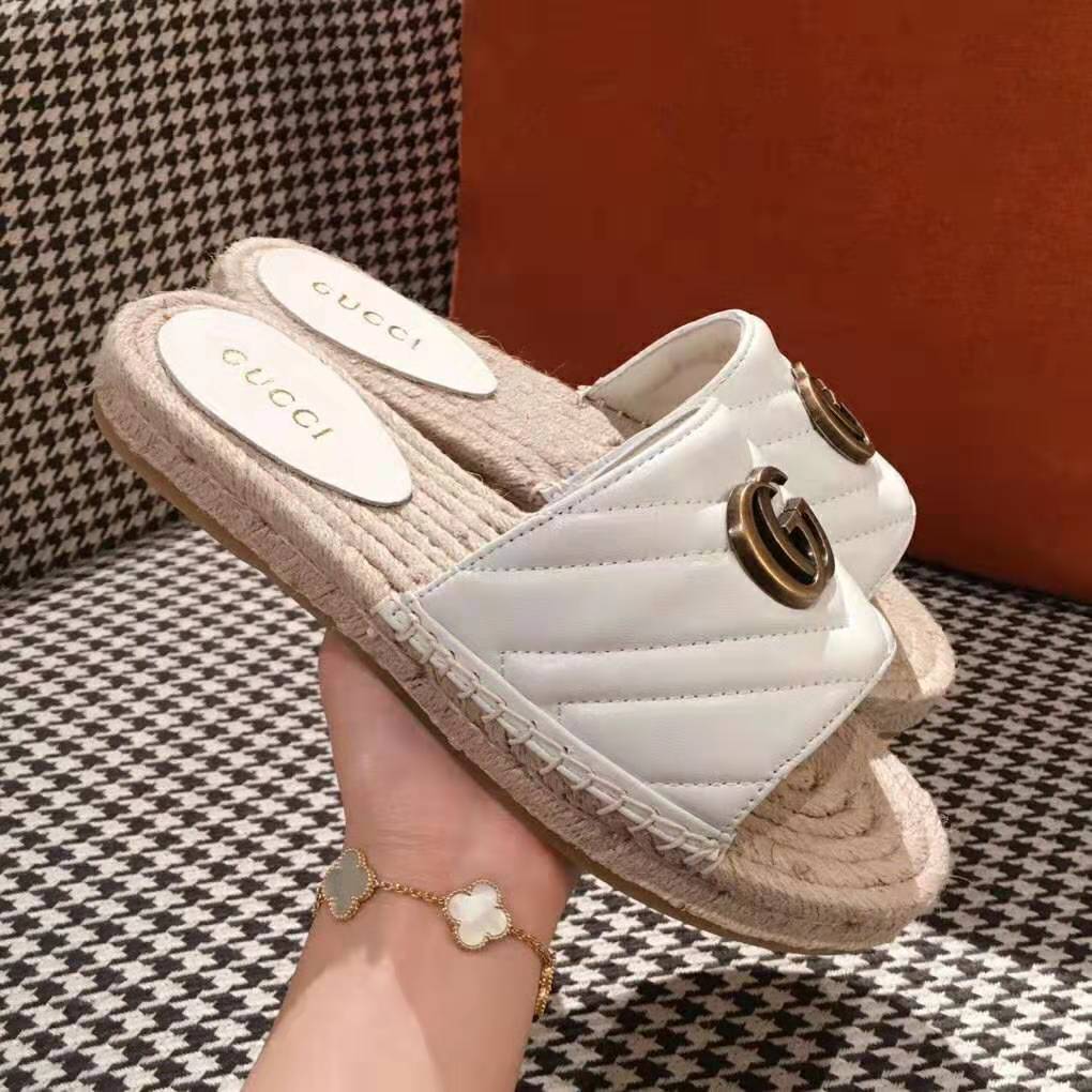Gucci Women Leather Espadrille Sandal-White