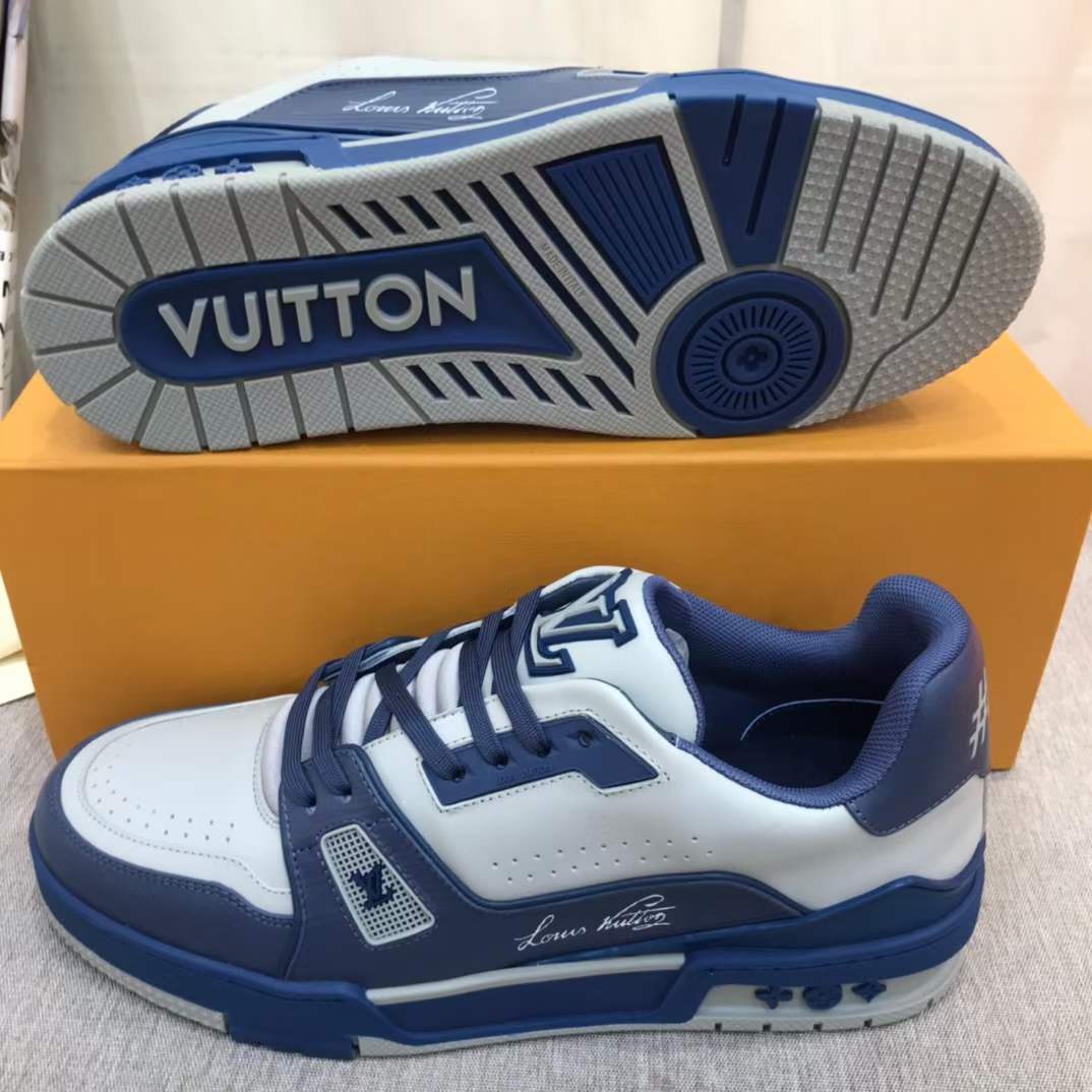 Louis Vuitton Unisex LV Trainer Sneaker Navy Blue Epi Calf Leather Rubber Outsole #54