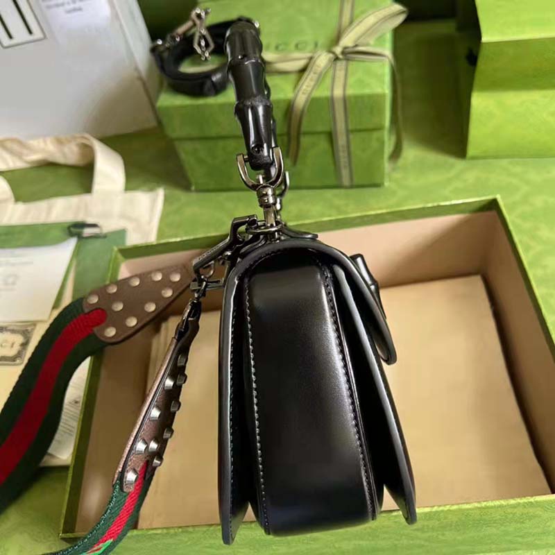 Gucci GG Women Small Top Handle Bag with Bamboo Black Leather