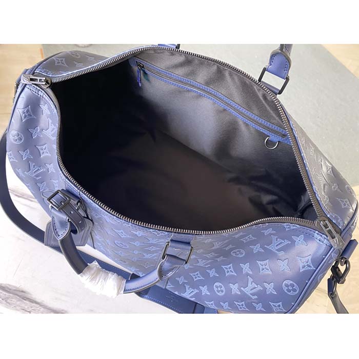 Louis Vuitton LV Unisex Keepall Bandoulière 50 Navy Blue Cabin Monogram Shadow Cowhide