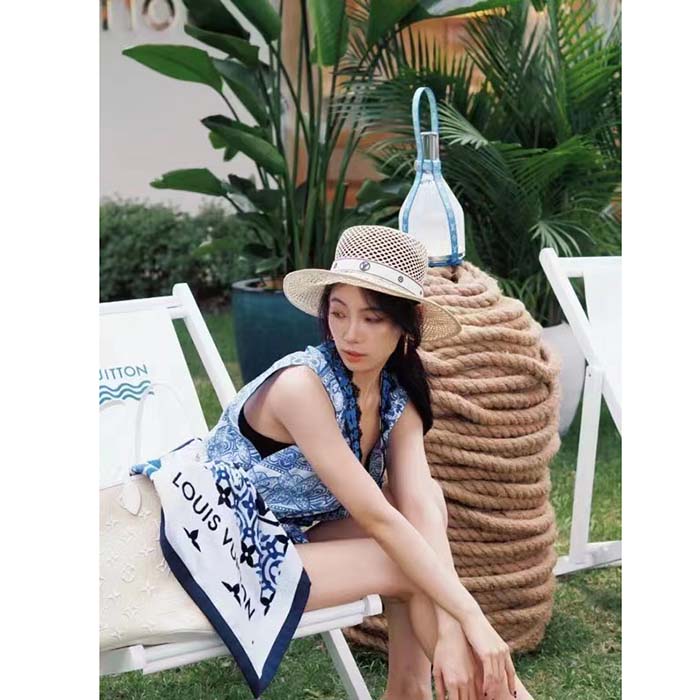 Louis Vuitton LV Unisex Neverfull MM Beige Lotus Cotton Cowhide Leather