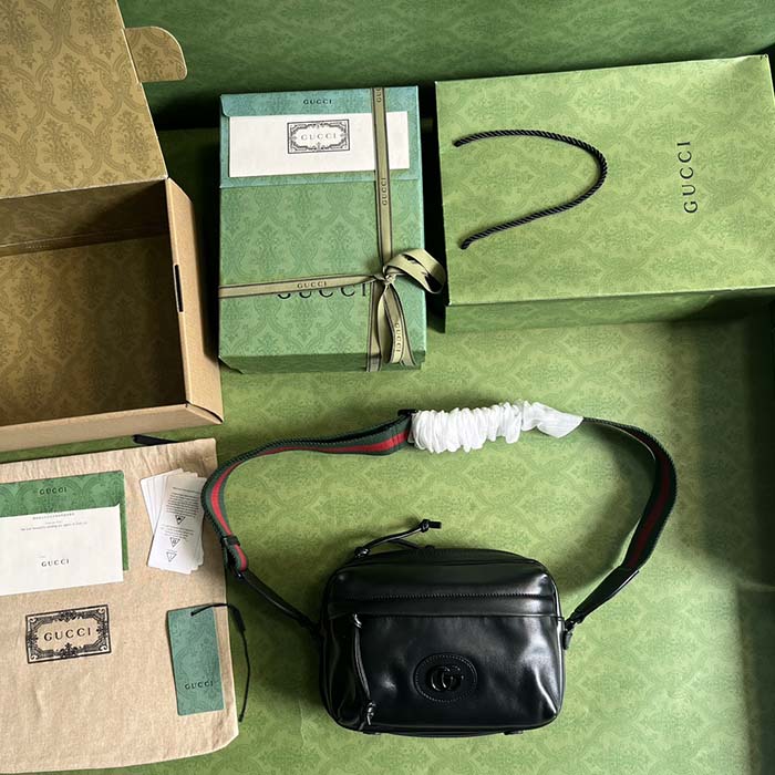 Gucci GG Unisex Shoulder Bag Tonal Double G Black Leather