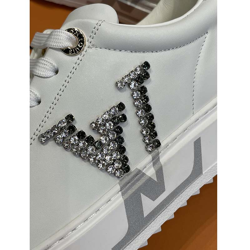 Louis Vuitton Unisex LV Time Out Sneaker Silver Calf Leather Strass Rubber Outsole
