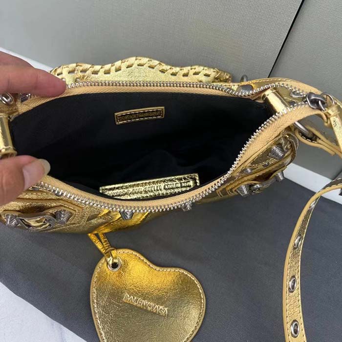 Balenciaga Women Le Cagole XS Shoulder Bag Gold Metallized Arena Lambskin
