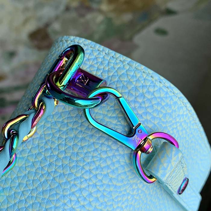 Louis Vuitton LV Women Twist MM Handbag Blue Grained Calfskin Leather