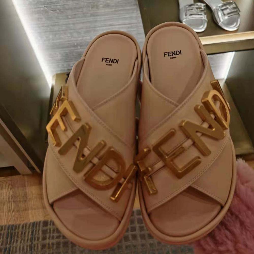 Fendi Women Fendigraphy Pink Leather Slides