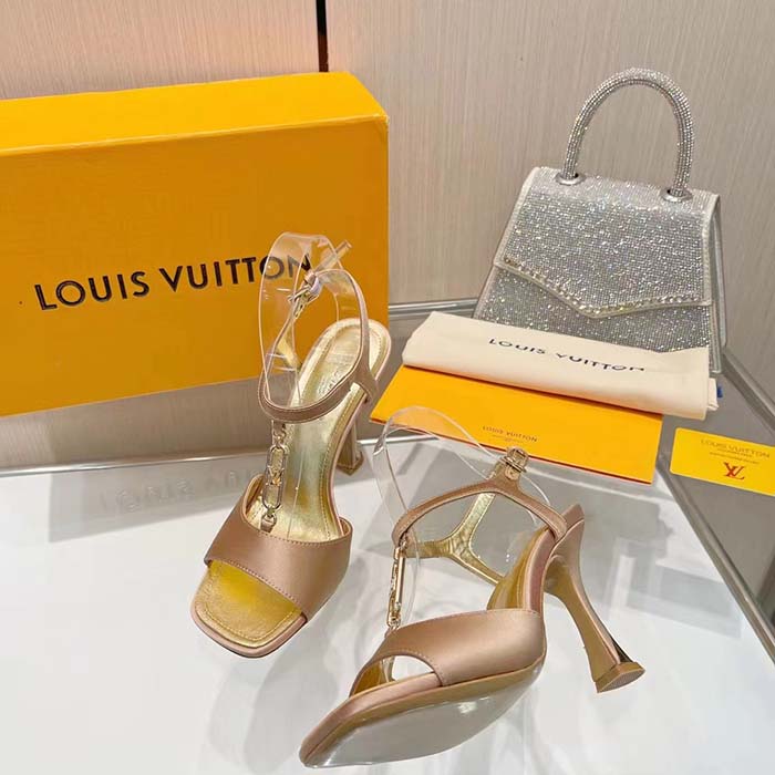 Louis Vuitton Women LV Sparkle Sandal Gold Calfskin Leather Outsole 9.5 CM Heel