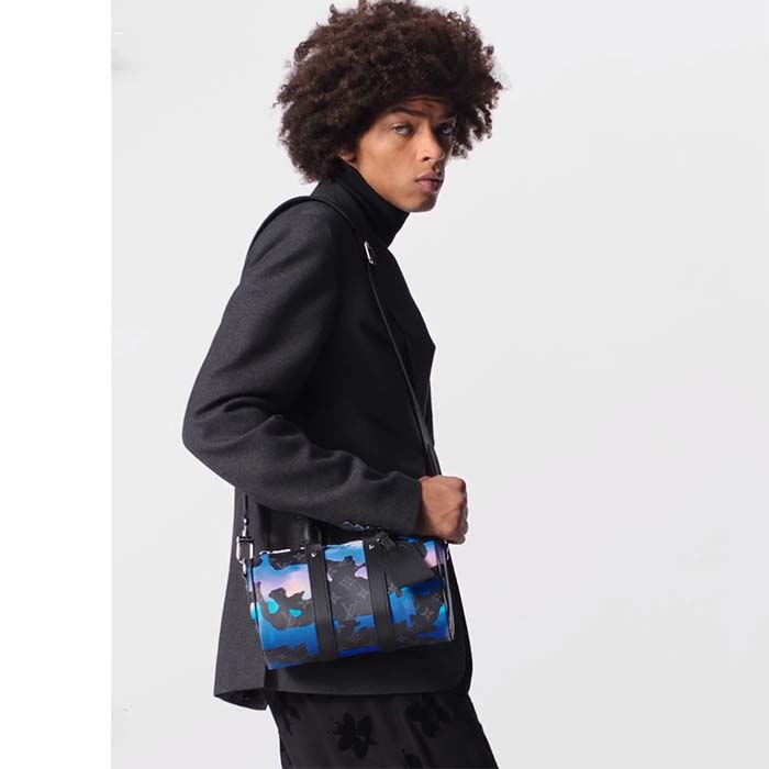 Louis Vuitton LV Unisex Keepall 25 Sunrise Monogram Eclipse Coated Canvas Cowhide Leather