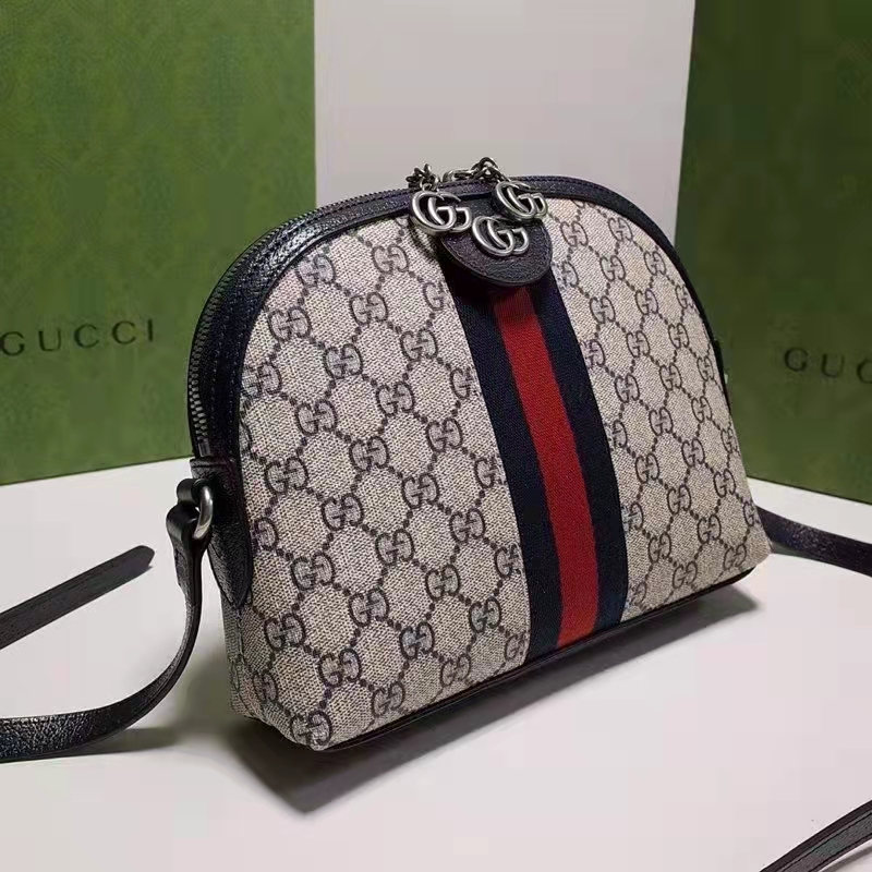 Gucci Unisex Ophidia Small GG Shoulder Bag Beige Blue GG Supreme Canvas
