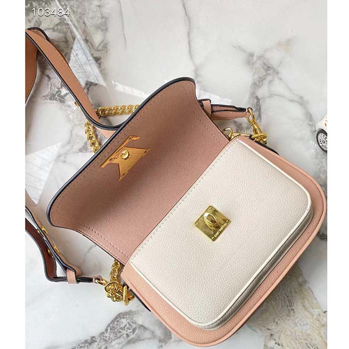 Louis Vuitton LV Women Lockme Tender Pochette Trianon Pink Quartz White Grained Calf