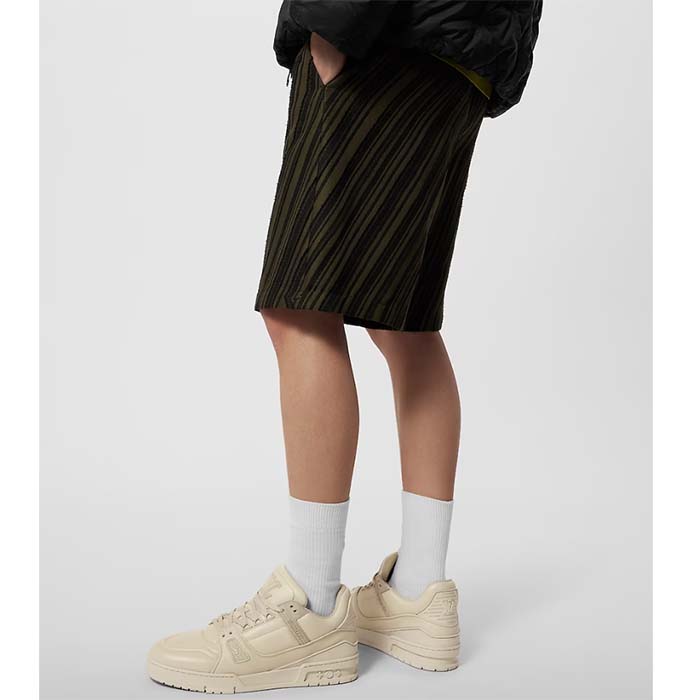 Louis Vuitton Unisex LV Trainer Sneaker Beige Calf Leather Rubber Outsole Monogram Flower