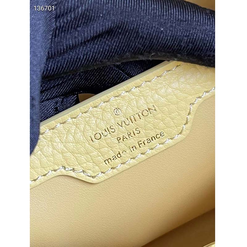 Louis Vuitton LV Women Capucines MM Handbag Yellow Beige Taurillon Leather Canvas