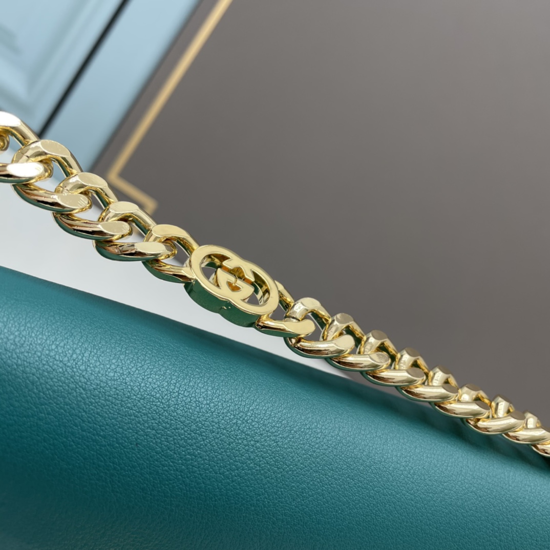 Gucci Women GG Blondie Shoulder Bag Deep Blue Suede Interlocking G