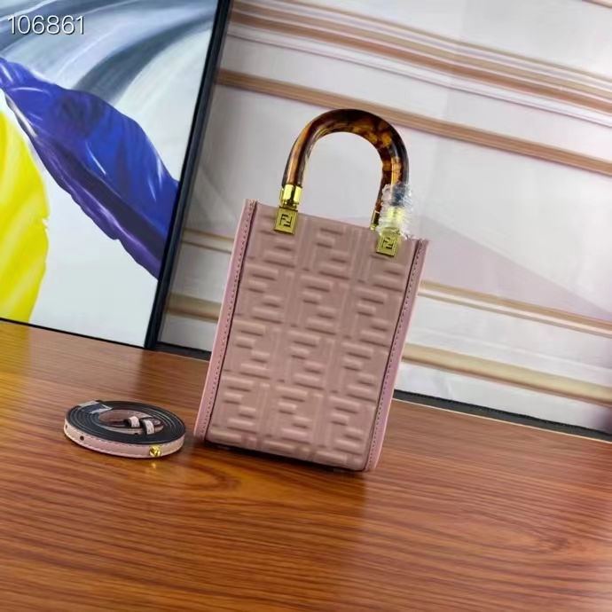 Fendi Women FF Mini Sunshine Shopper Pink Leather Mini Bag
