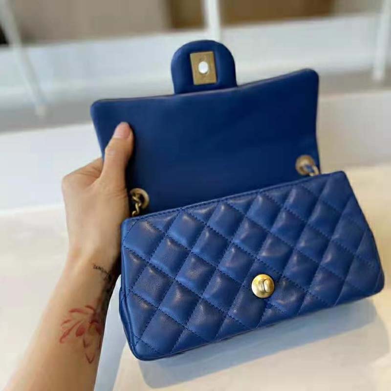 Chanel Women Mini Flap Bag Lambskin & Gold-Tone Metal Blue