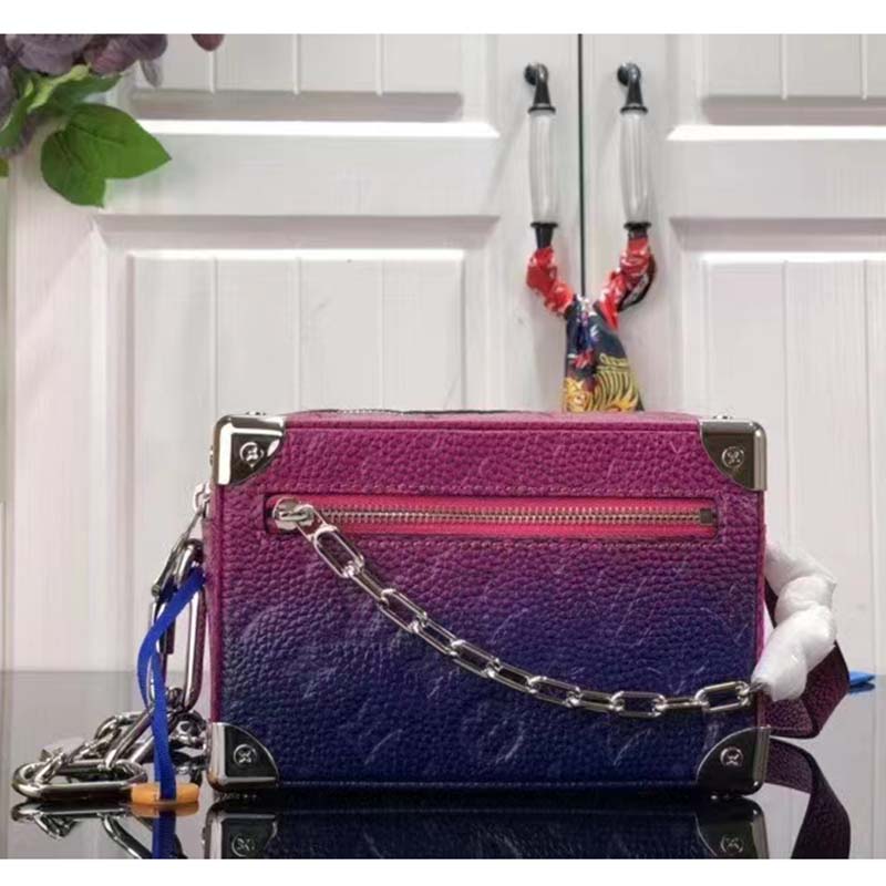 Louis Vuitton LV Unisex Mini Soft Trunk Blue Pink Taurillon Cowhide Leather